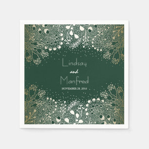 Gold and Emerald Green Floral Garden Wedding Napkins