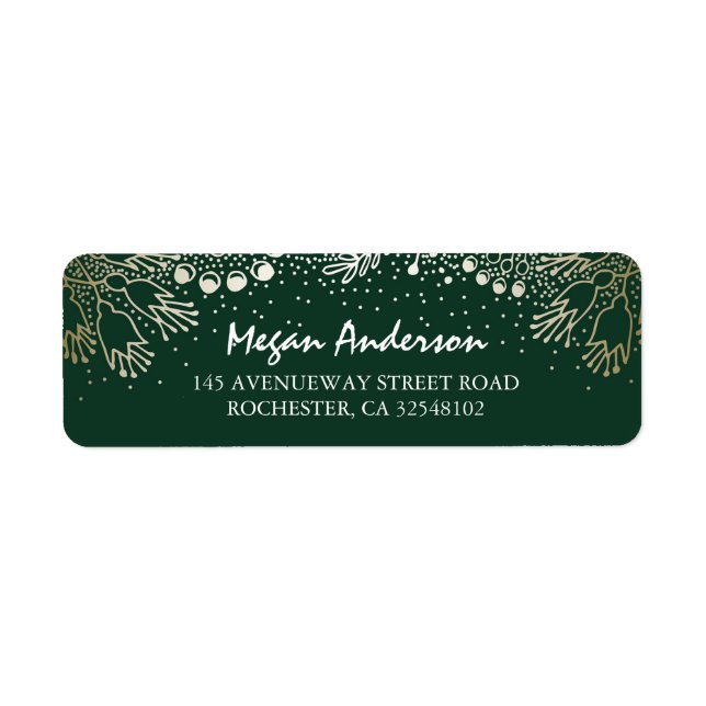 Gold and Emerald Green Garden Wonderland Wedding Label (Front)