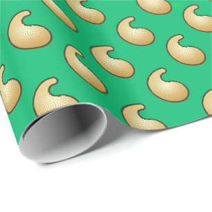 Gold and emerald green paisley wrapping paper