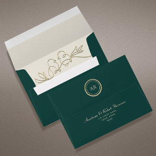 Gold and Emerald Green Wedding Envelope