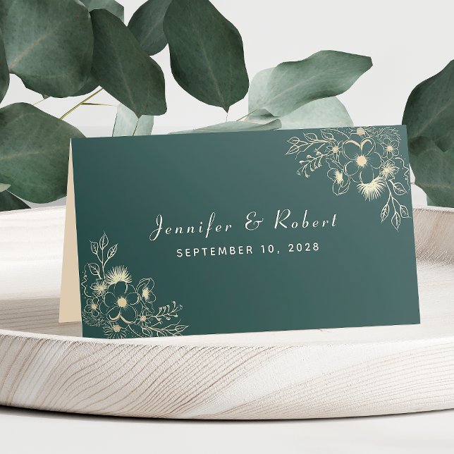 Gold and Emerald Green Wedding Place Card (Creator Uploaded)