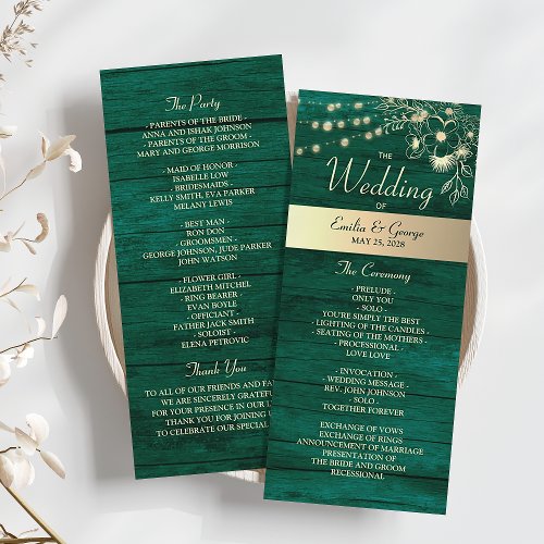 Gold and Emerald Green Wedding Program