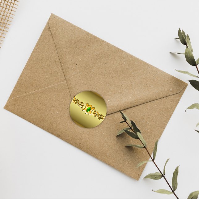 Gold and Emerald Jewel Wedding Classic Round Sticker (Creator Uploaded)