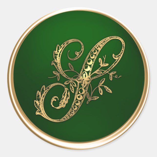 Gold and Emerald Monogram S Envelope Seal (Front)