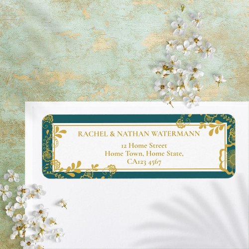 Gold and Emerald Victorian Floral Lace Address Label