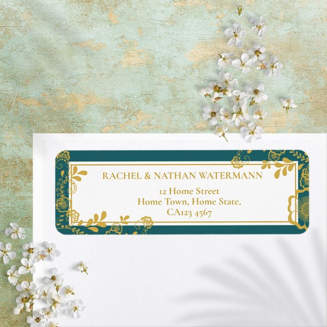 Gold and Emerald Victorian Floral Lace Address Label (Gold and Emerald Victorian Floral Lace Address Label)