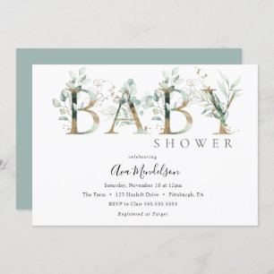 Gold and Eucalyptus Baby Shower invitation