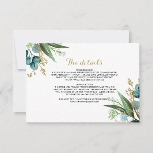 Gold and Eucalyptus Wedding Details Insert Card