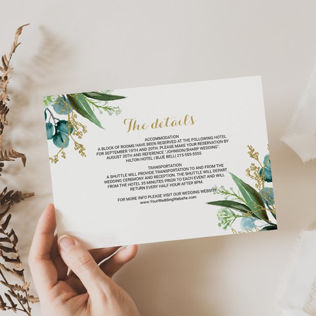 Gold and Eucalyptus Wedding Details Insert Card (Creator Uploaded)