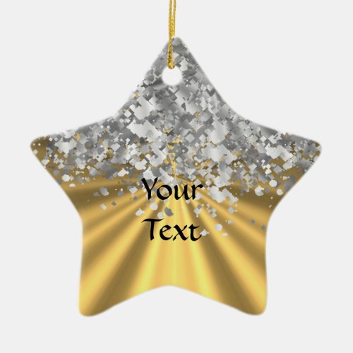 Gold and faux glitter personalized ceramic ornament