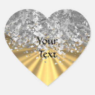 Gold and faux glitter personalized heart sticker