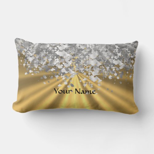 Gold and faux glitter personalized lumbar pillow