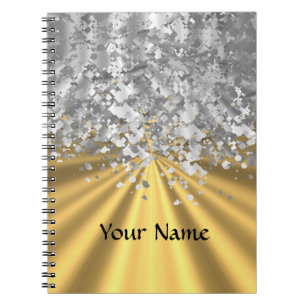 Gold and faux glitter personalized notebook
