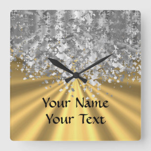 Gold and faux glitter square wall clock
