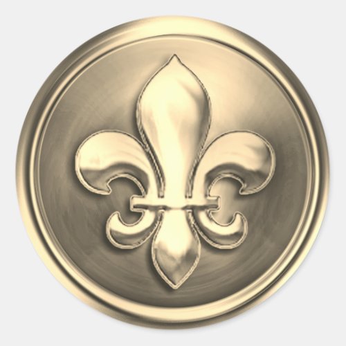 Gold and Fleur de Lis Embossed Look Classic Round Sticker