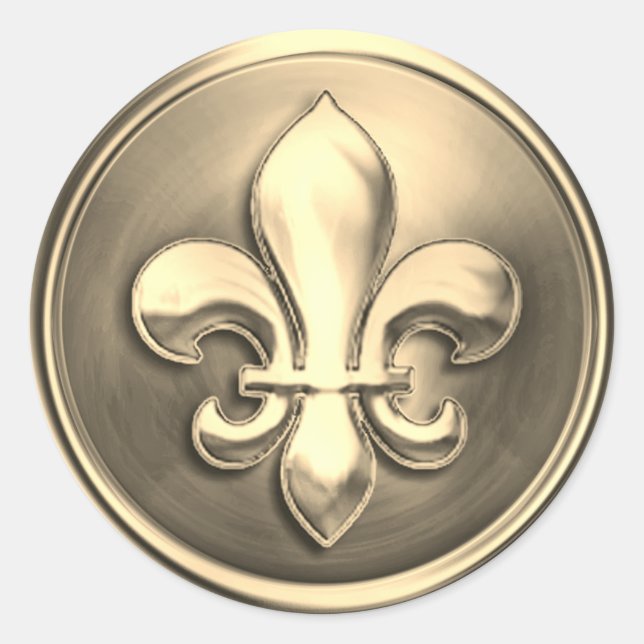 Gold and Fleur de Lis Embossed Look Classic Round Sticker (Front)