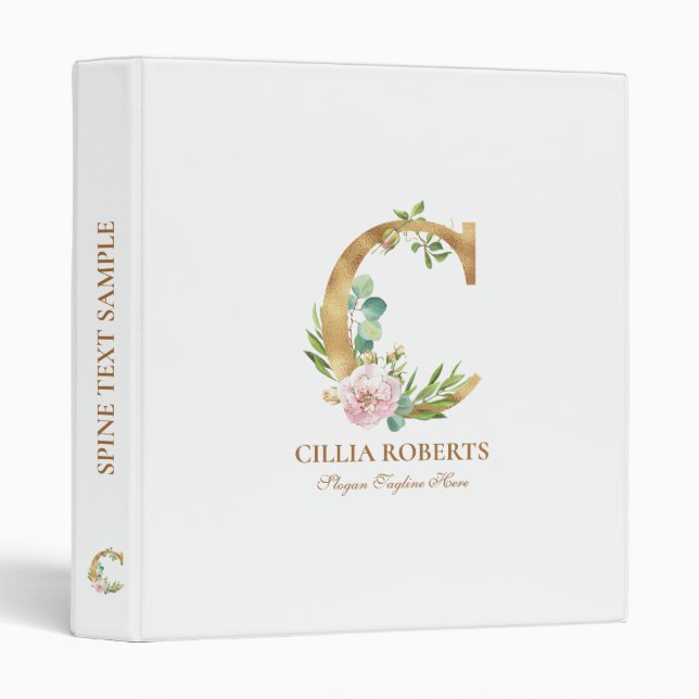 Gold and flowers lettering Monogram C 3 Ring Binder (Front/Spine)