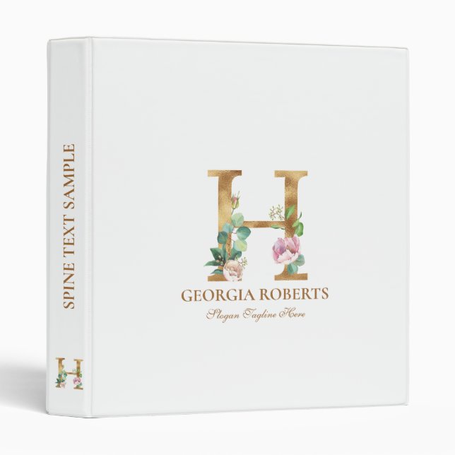 Gold and flowers lettering Monogram H 3 Ring Binder (Front/Spine)