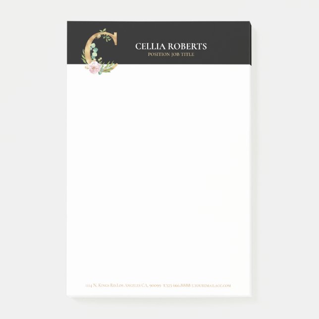 Gold and flowers lettering Monogram  Post-it Notes (Front)