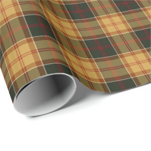 Gold and Forest Green Rustic Plaid Pattern Wrapping Paper