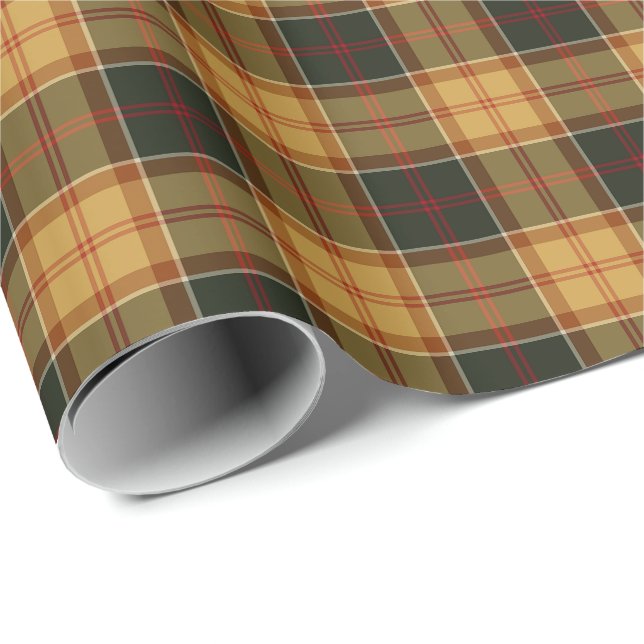 Gold and Forest Green Rustic Plaid Pattern Wrapping Paper (Roll Corner)