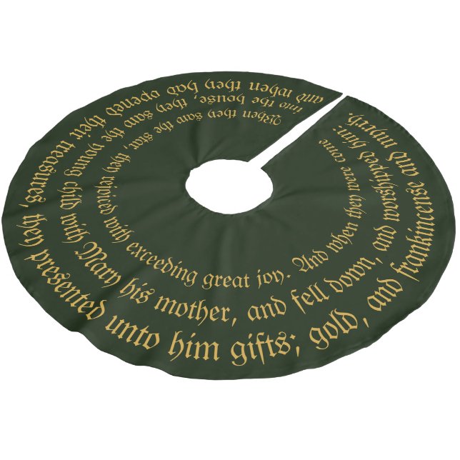 Gold and Frankincense and Myrrh Brushed Polyester Tree Skirt (Angled)