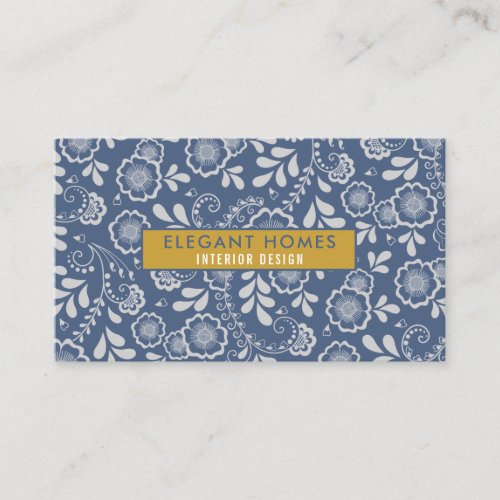 Gold and French Blue Silver Floral Lace Business Card