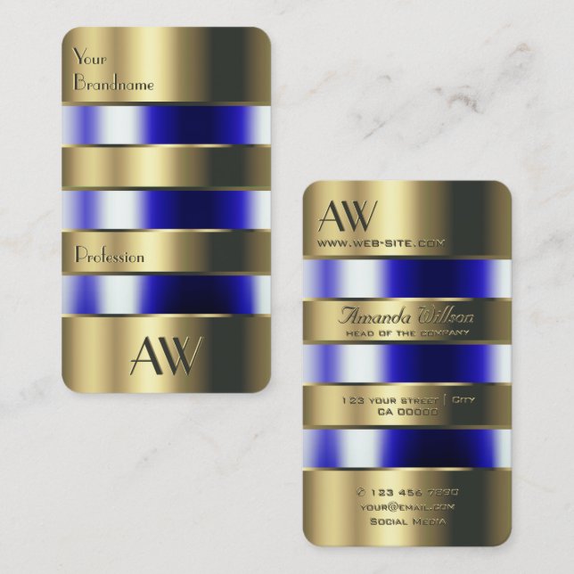 Gold and Glass Can Look Blue Liquids with Initials Business Card (Front/Back)