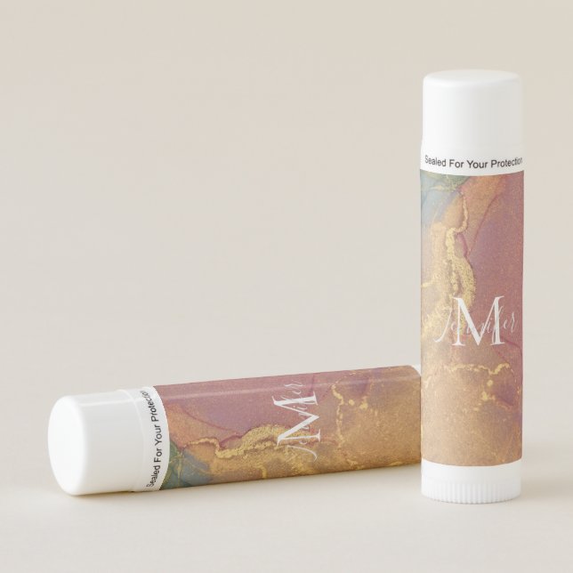 Gold and Glitter Colorful Monogram Name Lip Balm (Front)