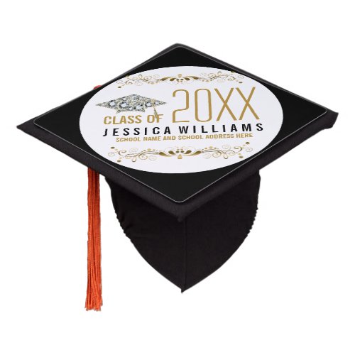 Gold And Glitter Grad Hat On White