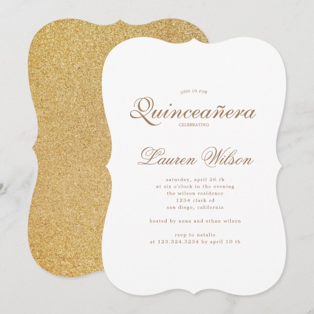 Gold and glitter  Quinceanera Invitation (Front/Back)