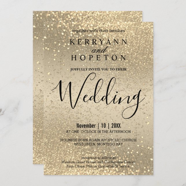 Gold and Gold Glitter  Invitation (Front/Back)
