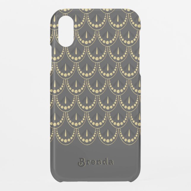 Gold and gray art-deco geometric design uncommon iPhone case (Back)