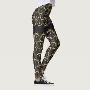 Gold and gray art-deco geometric pattern leggings
