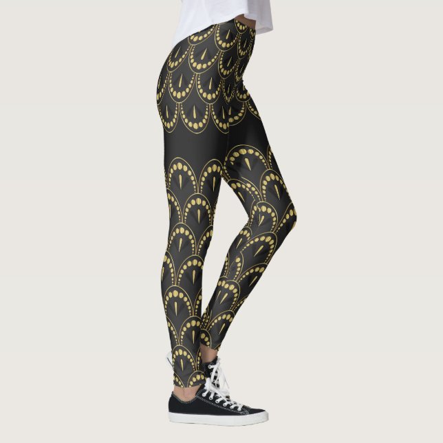 Gold and gray art-deco geometric pattern leggings (Right)
