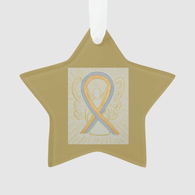 Gold and Gray Awareness Ribbon Angel Ornament (Front)