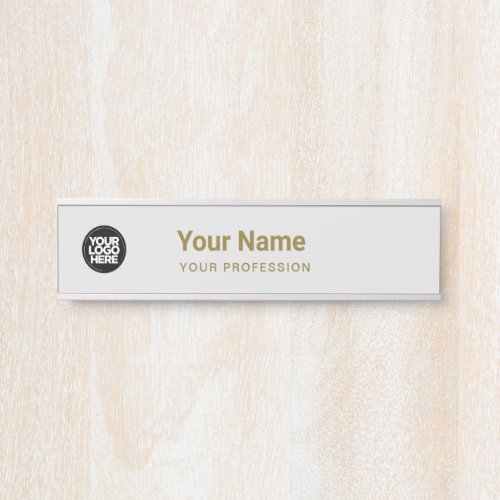 Gold and Gray Business Logo Name Profession Door Sign
