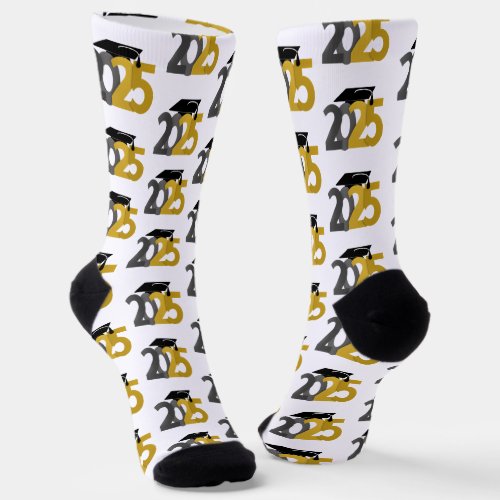 Gold and Gray Class of 2025 Graduation Socks