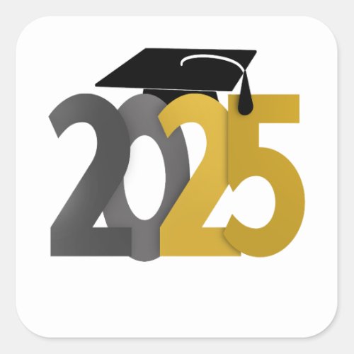 Gold and Gray Class of 2025 Graduation Square Sticker
