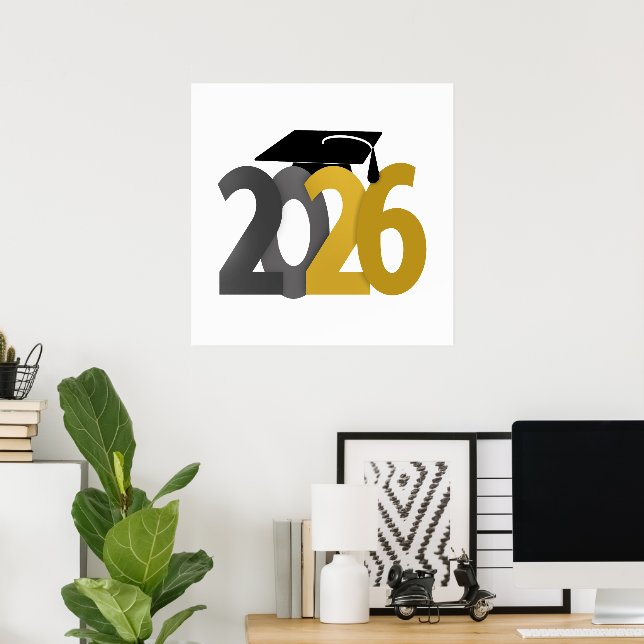 Gold and Gray Class of 2026 Graduation Poster (Home Office)