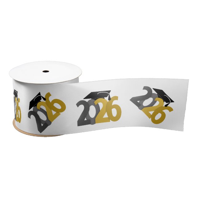 Gold and Gray Class of 2026 Graduation Satin Ribbon (Spool)
