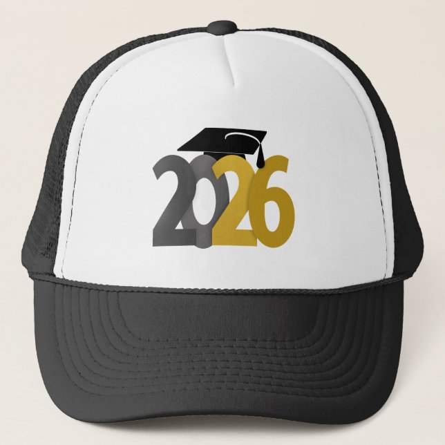 Gold and Gray Class of 2026 Graduation Trucker Hat (Front)