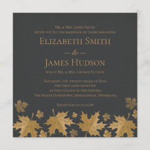 Gold and Gray Fall Leaves Wedding Invitation