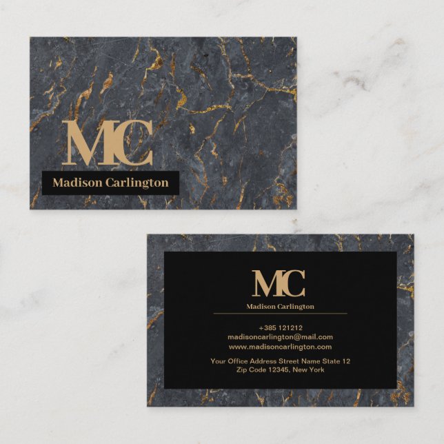 Gold And Gray Marble Texture Business Card (Front/Back)
