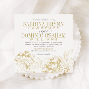 Gold and Gray Peony Wedding Invitation