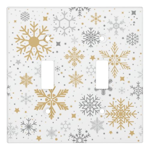 Gold and Gray Snowflakes in White Background Light Switch Cover