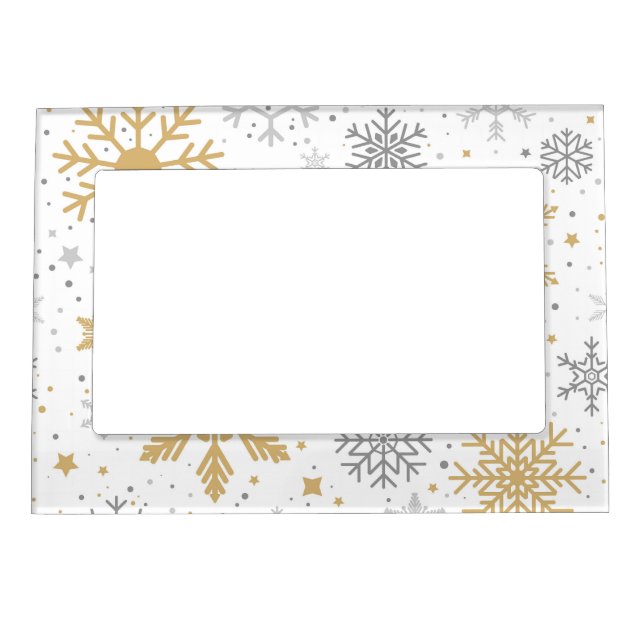 Gold and Gray Snowflakes in White Background Magnetic Frame (Front)