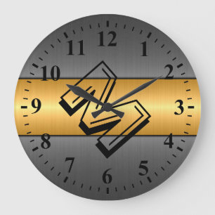 Gold and Gray Stainless Steel Metal Large Clock