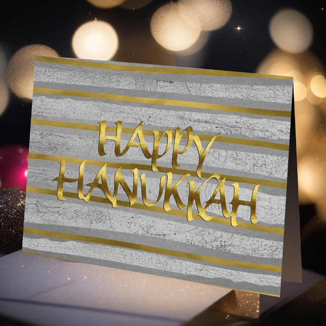 Gold and Gray Stripe Hanukkah Card (Creator Uploaded)