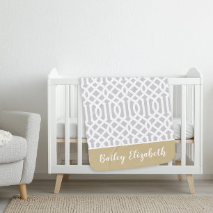 Gold and Gray Trellis Monogram Editable Colors Baby Blanket